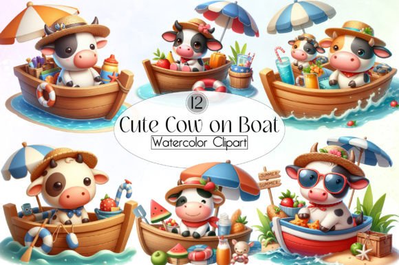 Cute Cow on Boat Summer Clipart: Practical Applications for Seasonal Design Projects