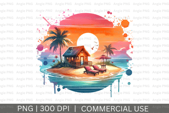 Elevating Creative Projects with Watercolor Island Sunset PNG Clipart