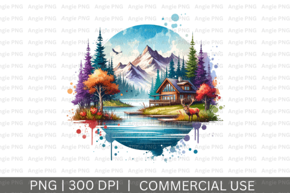 Elevating Visual Storytelling: The Strategic Value of Watercolor Lake Cabin Mountains PNG Assets