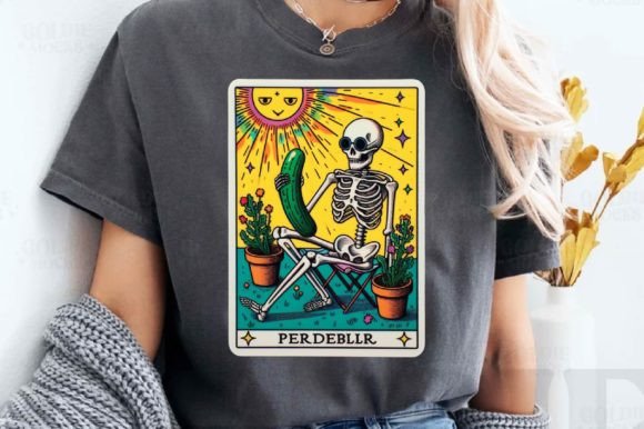Funny Gardening Skeleton Tarot Card PNG: Cultivating Humor in Modern Digital Design