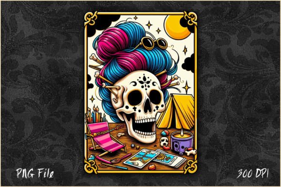 Skeleton Skull Messy Bun Mom Tarot Card: Blending Modern Motherhood with Mystical Aesthetics