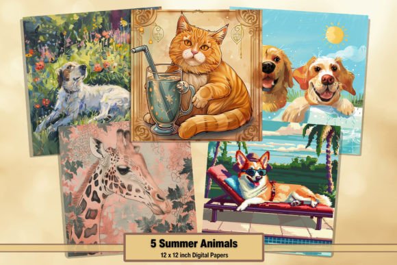 Summer Animals Digital Papers Pack 1: Practical Applications for Creators and Businesses