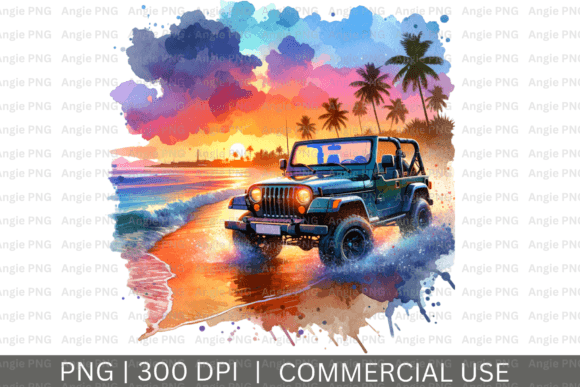 Summer Car on Beach PNG Clipart for Visual Projects