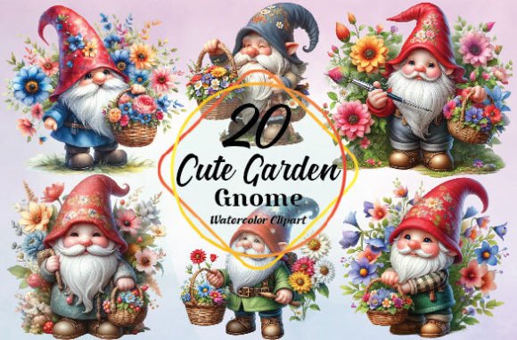 Watercolor Cute Garden Gnome Clipart Guide