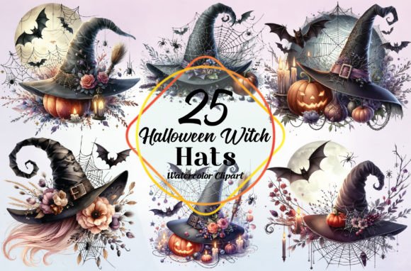 Watercolor Halloween Witch Hats PNG Guide