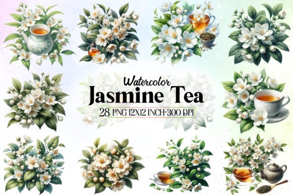 Watercolor Jasmine Tea Clipart for Creative Projects